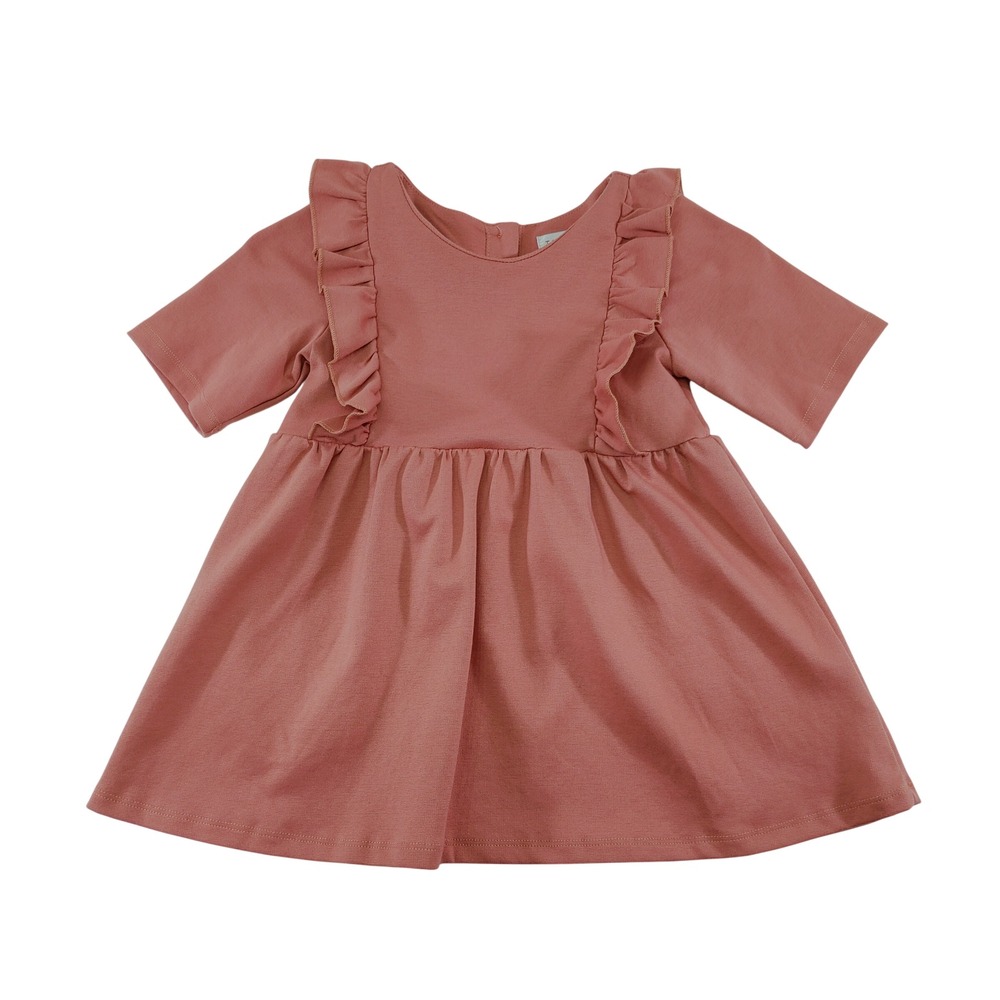 Tahari Girls Dusty Pink Ruffle Fit & Flare Dress Size M 7/8 Short Sleeve NWOT